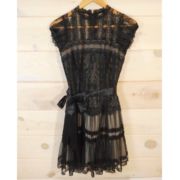 Jessica McClintock Women's size 2 Lace Overlay Dress Black Gothic Witchy Vintage - Picture 1 of 11